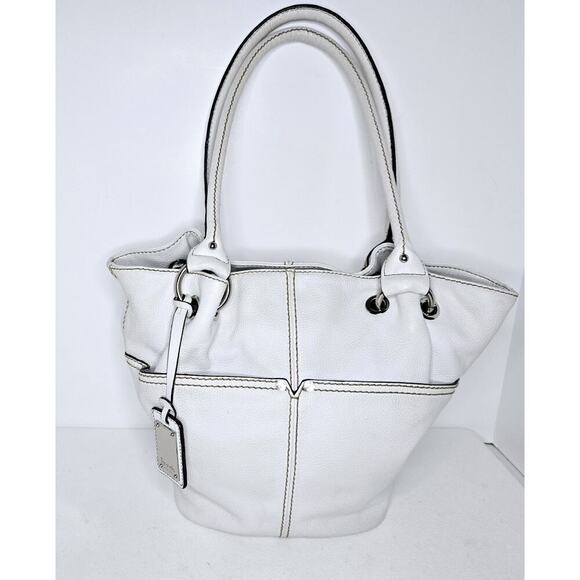 TIGNANELLO White Soft Pebble Leather Shoulder Bag Handbag Multi-pocket - Picture 1 of 14